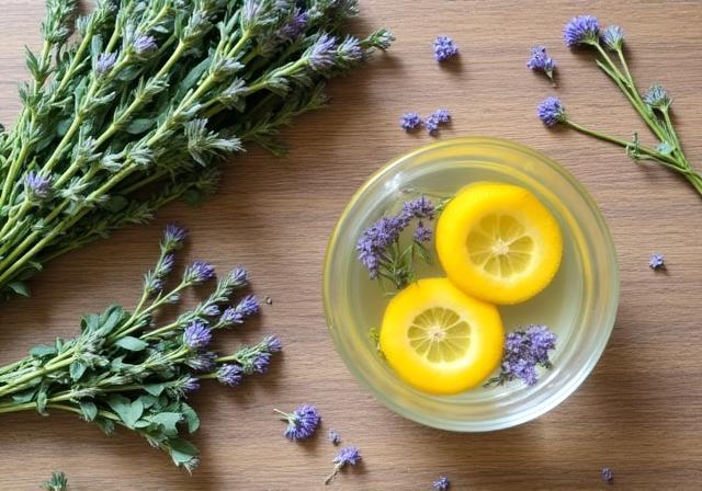 Fresh herbs and botanical oils used for wellness
