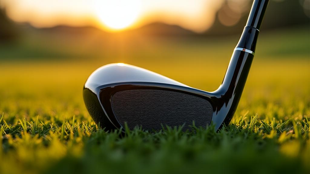 Close up of a modern high-tech titanium driver head on a golf course