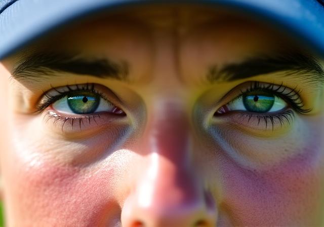 Close up of a golfer's eyes showing intense focus and concentration