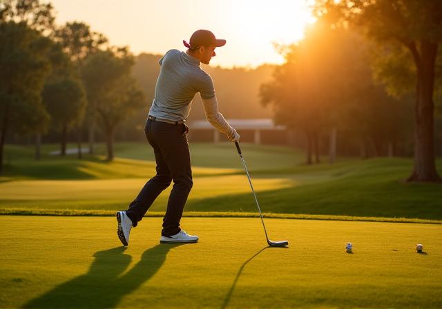 Member practicing swing at sunset