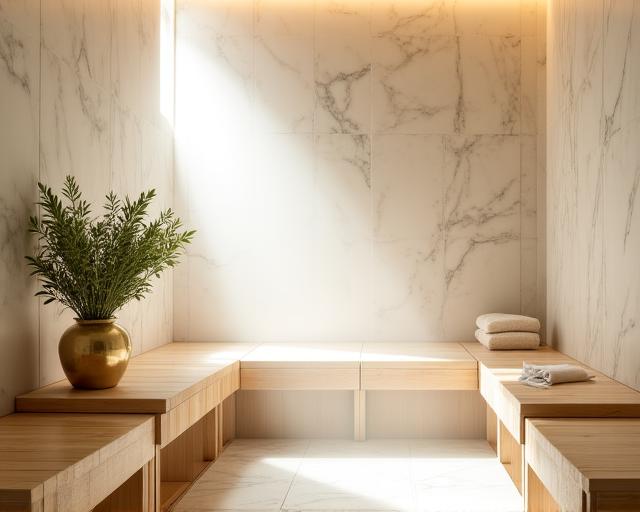 Aromatherapy steam room featuring fresh club-grown herbs